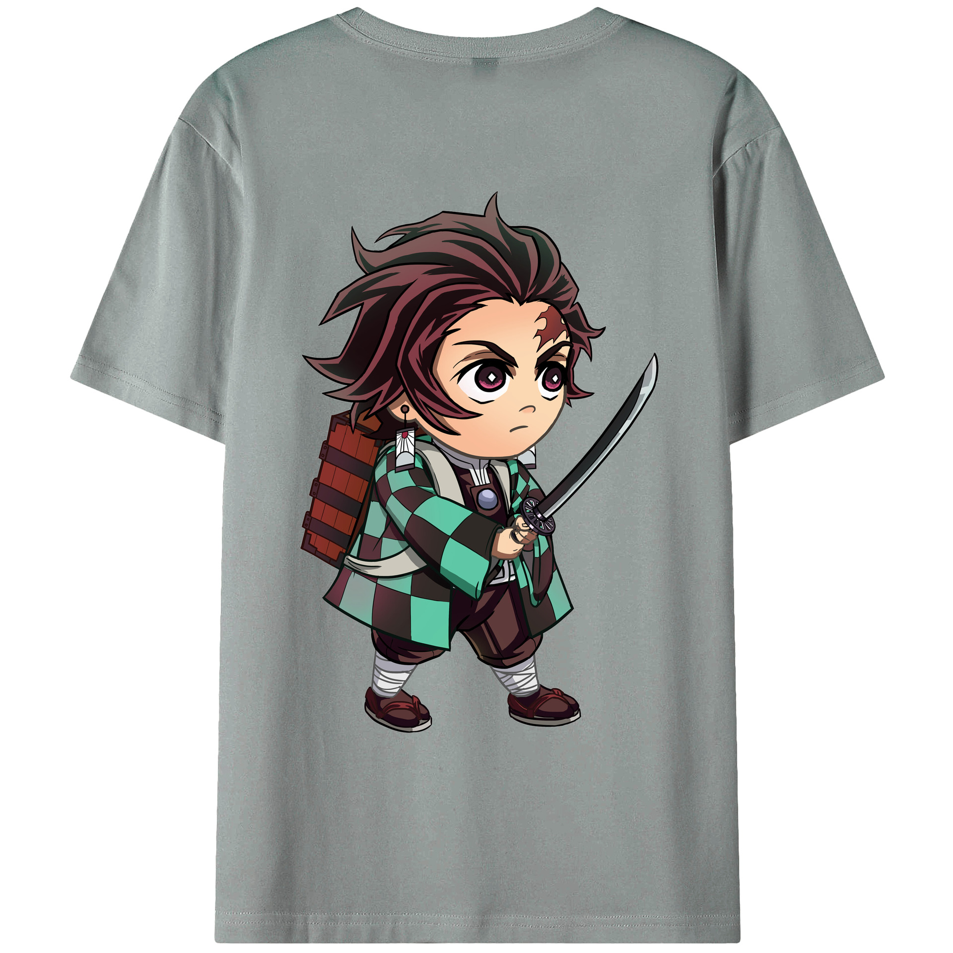 （画像用） 鬼滅の刃 竈門 炭治郎／かまど たんじろう Kamado Tanjirou 綿100％ メンズ半袖Tシャツ（バックプリント） 通気性